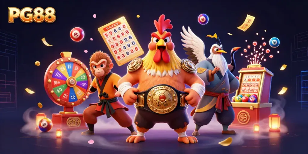 Experience the excitement of PG88 with vibrant lottery balls and dynamic casino elements