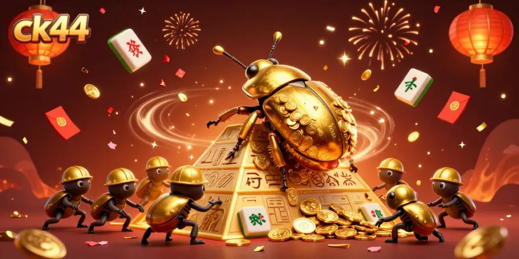 Experience the excitement of ck44 with a vibrant 3D casino scene featuring gold coins and lively characters.