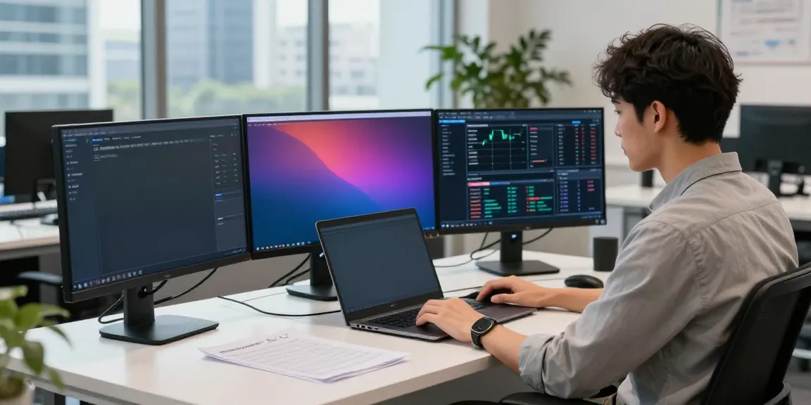 Engaged trader using MetaTrader 5 in a modern office setting
