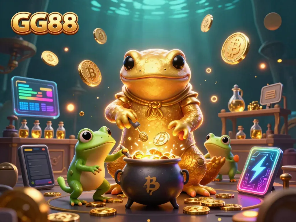 Experience the thrill of GG88 with vibrant elements symbolizing casino gaming and cryptocurrency.