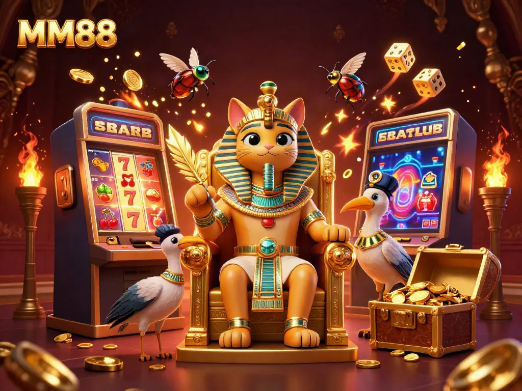 Experience the excitement of MM88 with a dynamic 3D casino scene filled with gold, games, and rich elements.