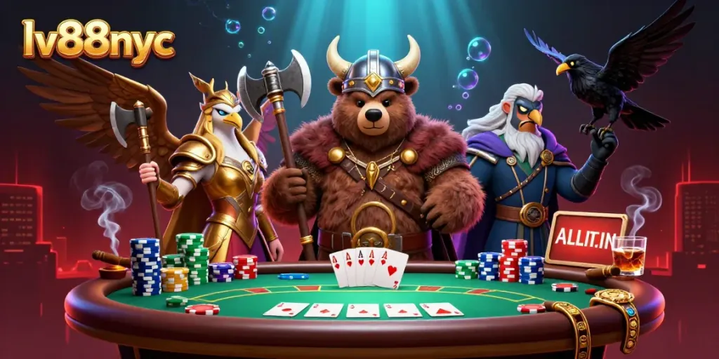 Engage with the thrilling action of poker at lv88nyc with dynamic characters and vibrant casino elements.