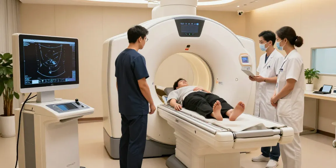 Modernes Diagnostikzentrum Wolfsburg mit einem Patienten im MRT-Scan, umgeben von fortschrittlicher Medizintechnik.
