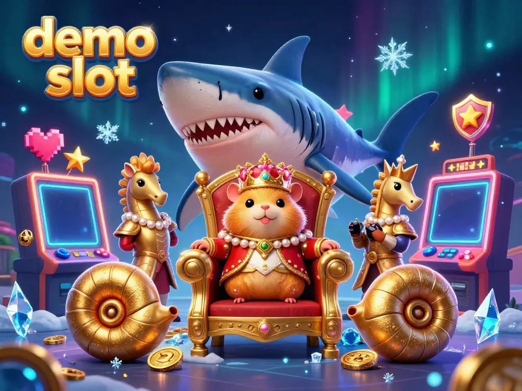 Enjoy free spins with demo slots, featuring vibrant cartoon characters in a colorful casino scene.