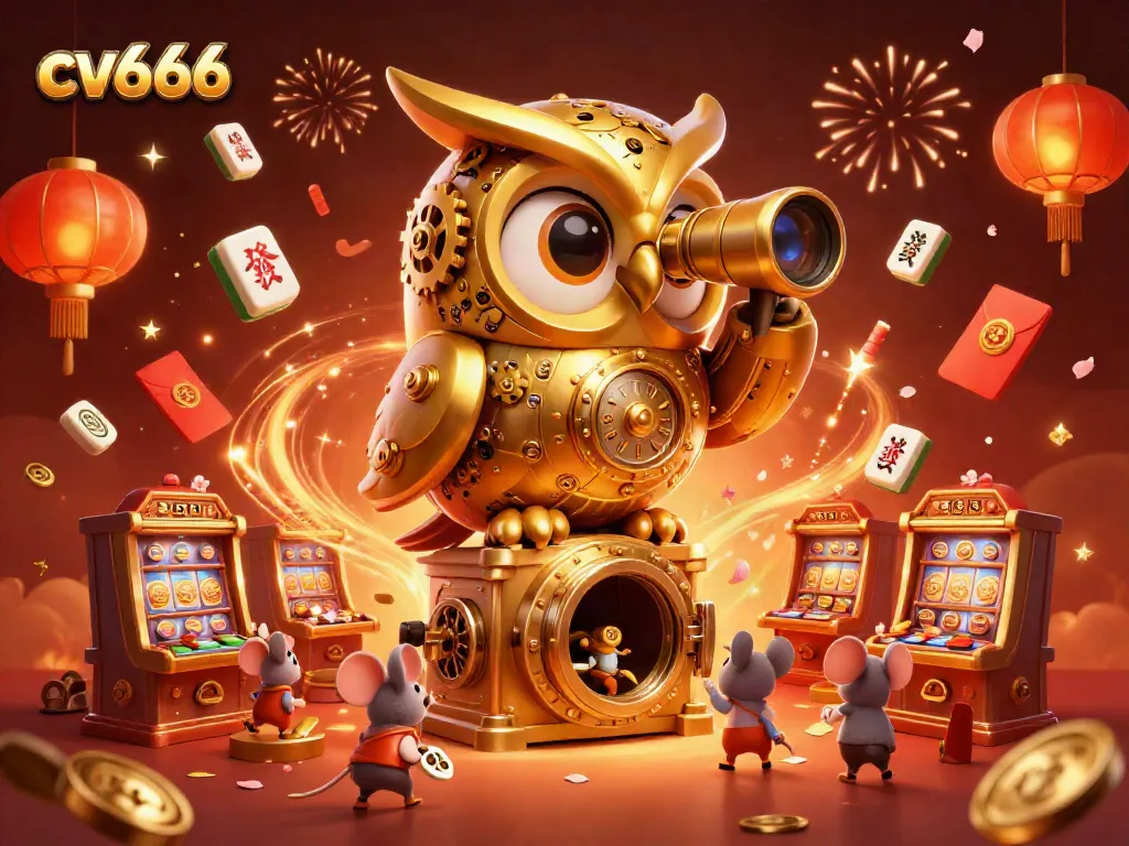 Experience the excitement of cv666 with a dynamic casino scene featuring a golden owl and charming mouse patrons.