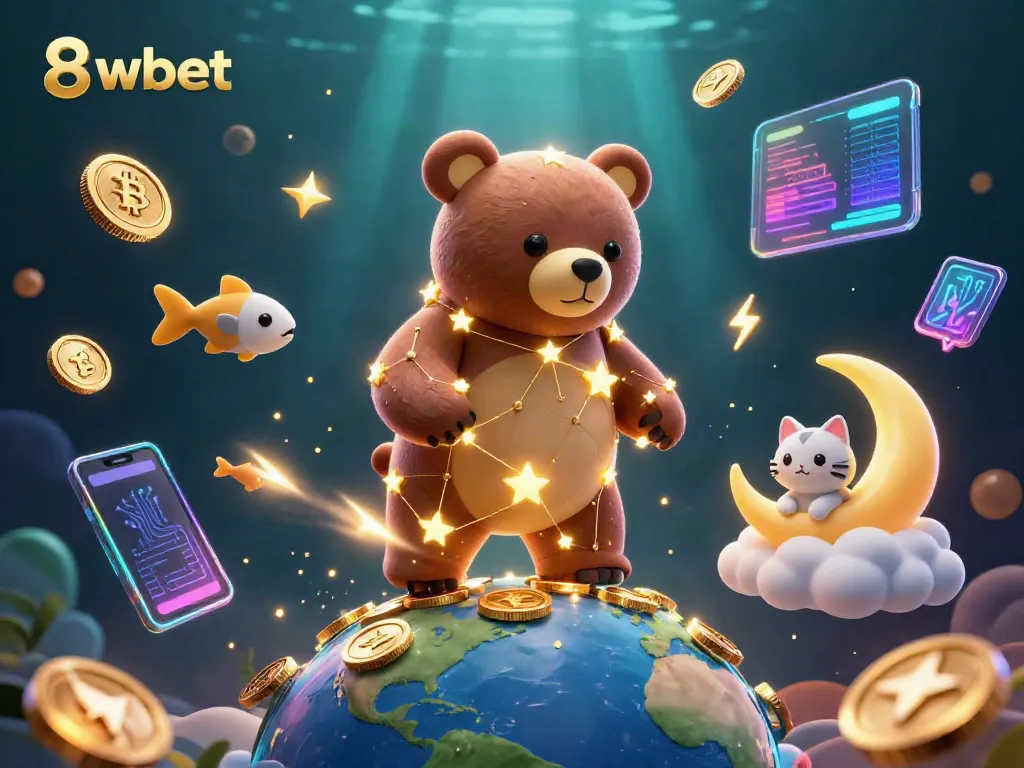 Play exciting games at 8xbet while winning with glowing cryptocurrency coins and vibrant visuals.