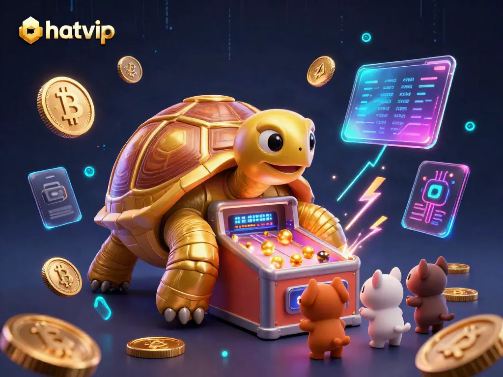 Engage in thrilling gameplay at nhatvip featuring vibrant casino elements and a colossal tortoise pinball machine.