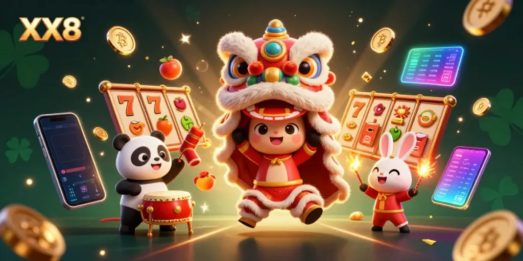 Experience captivating online gaming action at XX8 with vibrant casino-themed characters and elements.