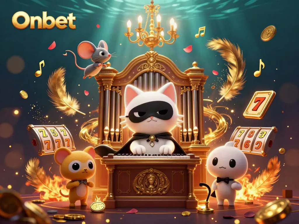 Experience Onbet's vibrant casino realm with 3D characters amidst thrilling slot games and mesmerizing atmosphere.