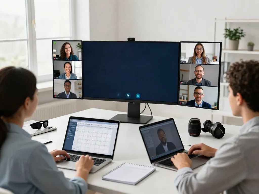 Engaged participants in a virtual meeting focused on deepfake free meetings, illustrating a collaborative workspace.