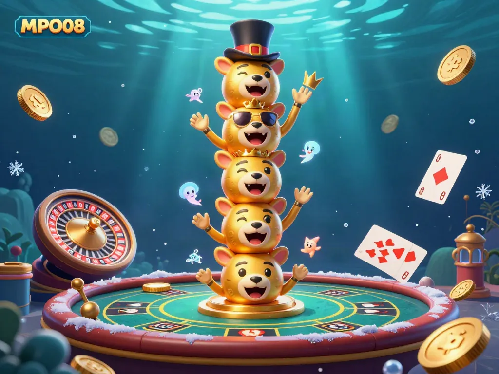 Experience exciting live casino games and features with MPO08, showcasing vibrant 3D elements and a golden totem.