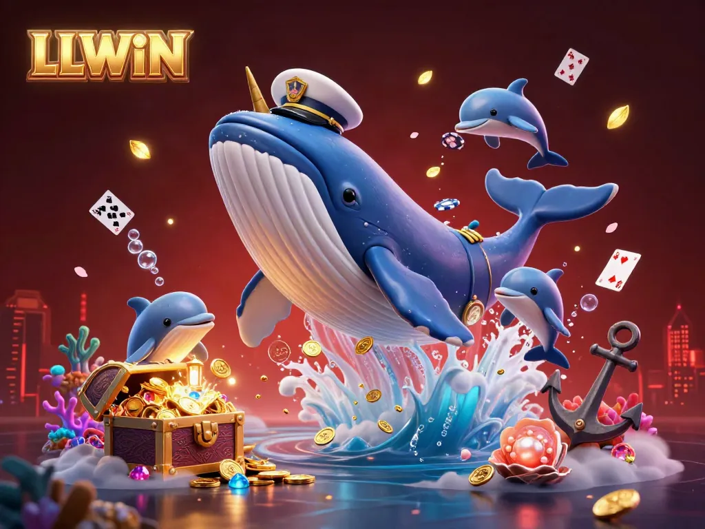 Play a thrilling game with LLWIN as a giant whale and friends swim through a treasure-filled sea