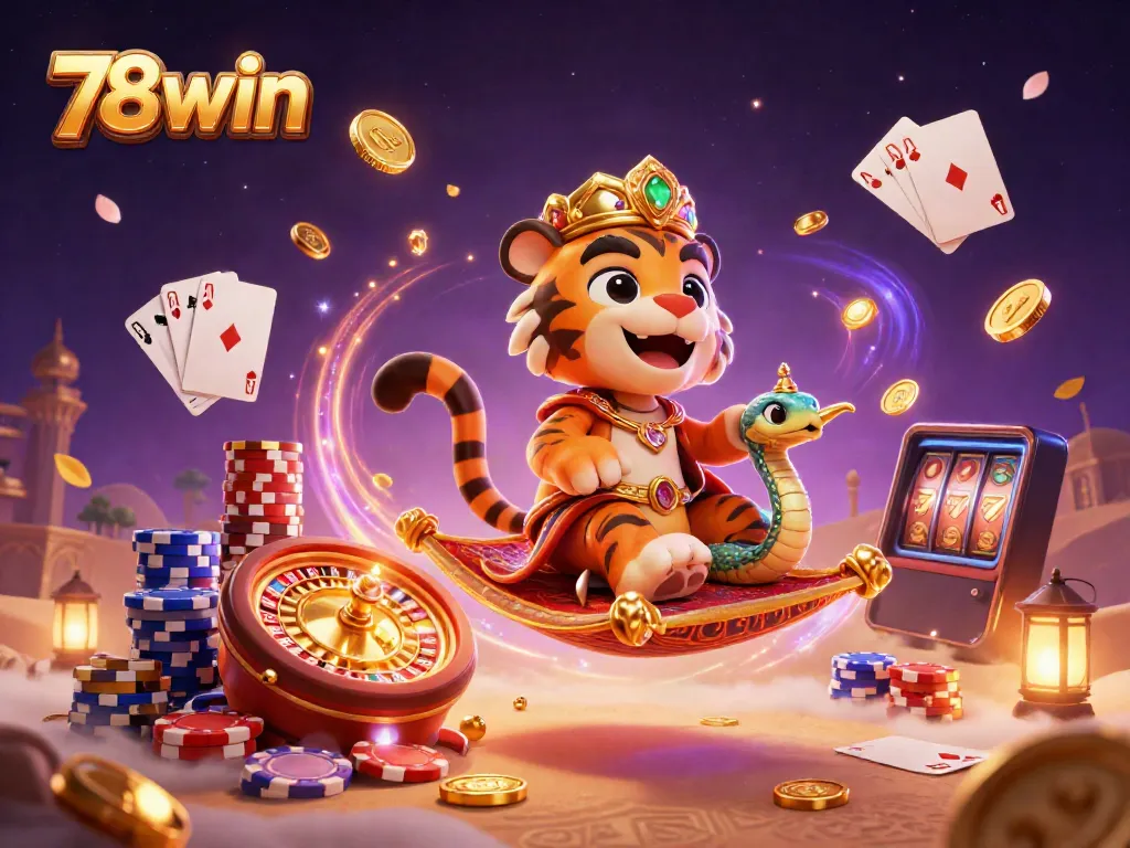 Experience the thrill of gaming with 78win’s vibrant casino scene featuring a magical tiger sultan.