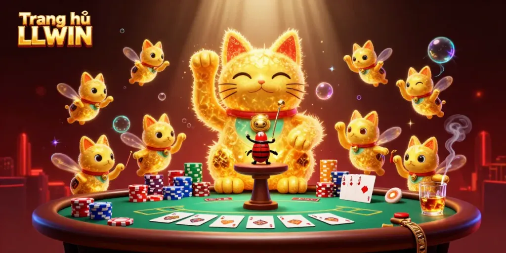Engage in thrilling gameplay at Trang chủ LLWIN with a lucky cat and poker elements bursting with excitement.