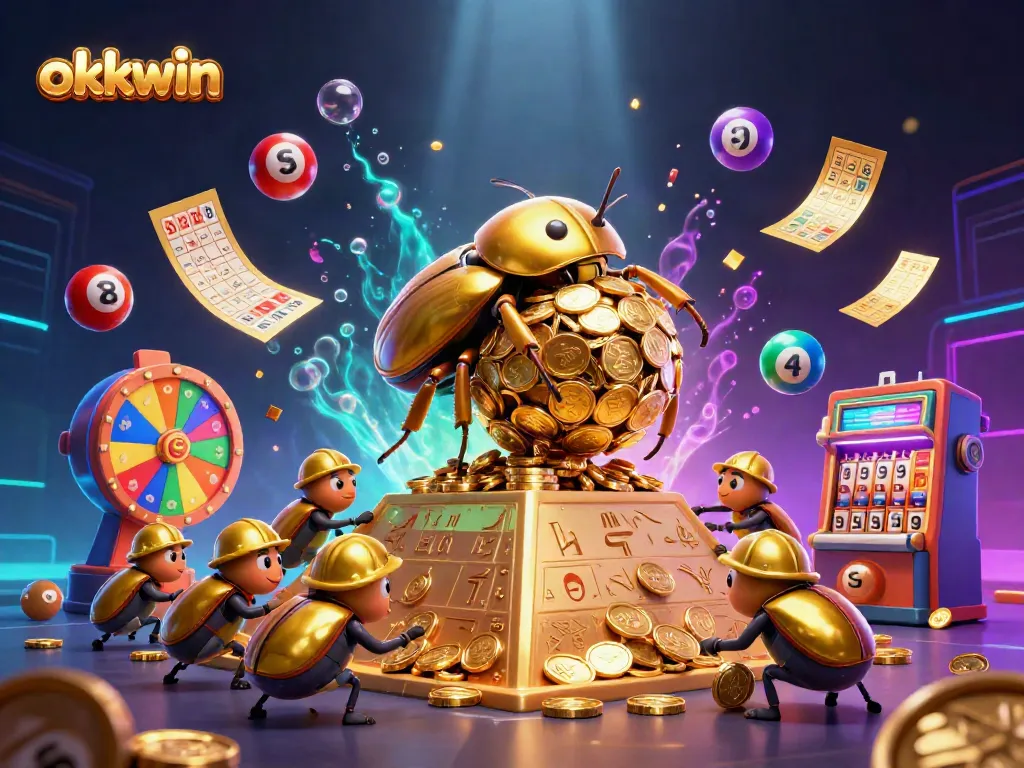 Experience the excitement of okkwin with vibrant games, glowing elements, and dynamic casino symbols.