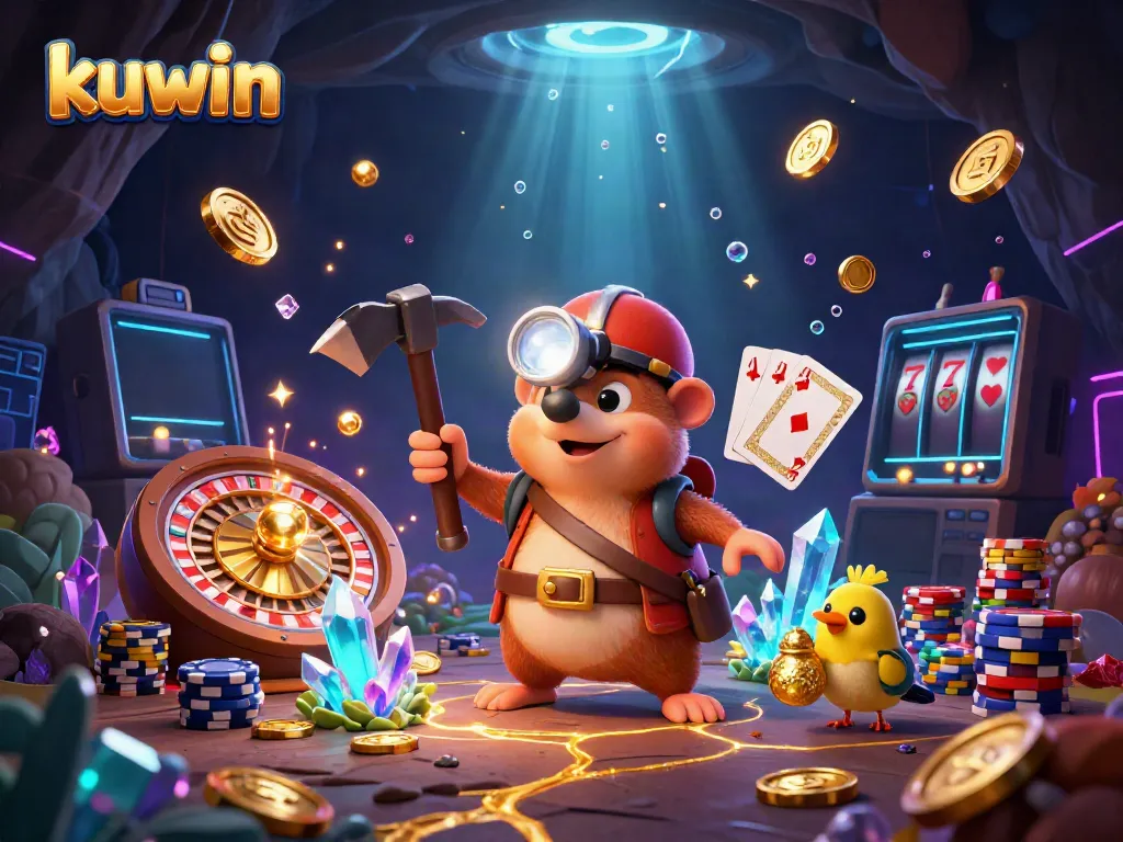 Kuwin players engaging in an exciting mining adventure, collecting treasures amidst gold and gems.