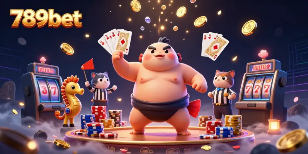 Engage with vibrant 789bet gameplay featuring a fugu mascot in colorful underwater casino scene