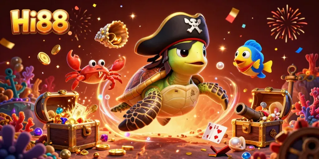 Engage with Hi88's thrilling casino experience through vibrant underwater treasure-themed elements.