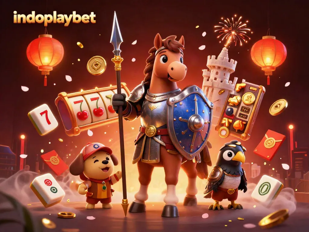 Indoplaybet menyajikan pemandangan kasino menakjubkan dengan karakter dan elemen permainan.