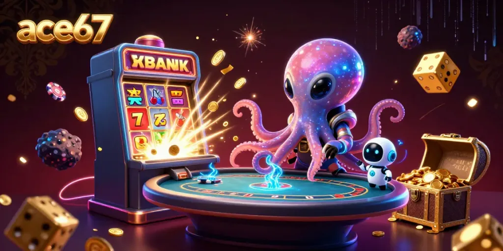 Experience the thrill of ace67 with a vivid 3D scene of alien casino gameplay.