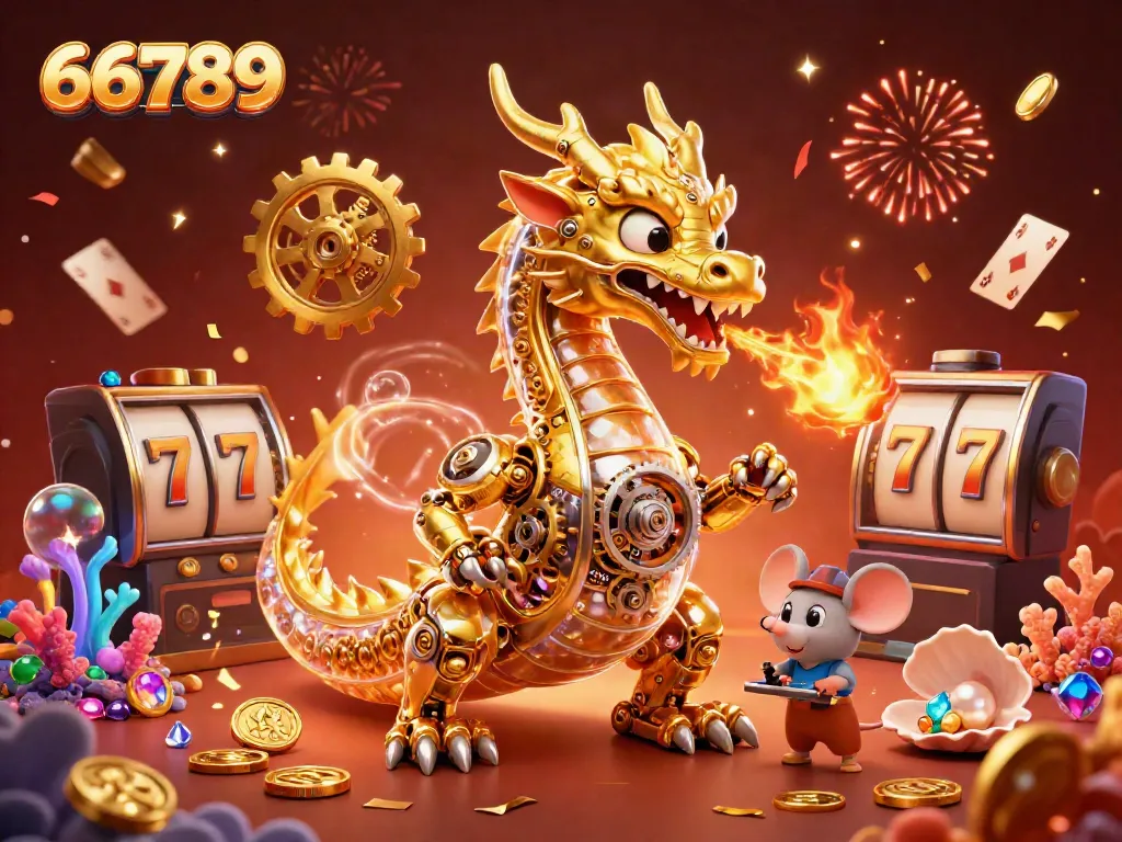 Experience the vibrant world of 66789 with this engaging 3D casino scene featuring a golden dragon and animated elements.
