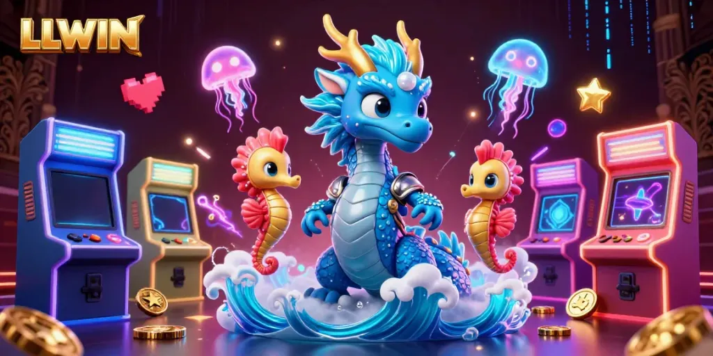 Experience thrilling gaming with LLWIN's vibrant underwater scene featuring a dragon and seahorse knight.