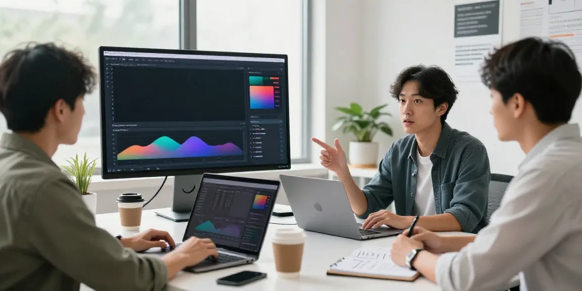 Content strategist explaining AI generated content strategies in a modern office environment.