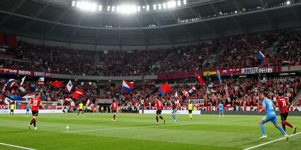 Exciting football match scene highlighting TOP10ตำนานนักเตะ with passionate fans and players.